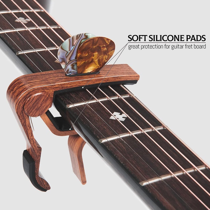 LALAOKS Capo 2Pack Guitar Capo with Pick Holder for Acoustic and Electric Guitar, Ukelele, Bass, Banjo RoseWood - Image 3